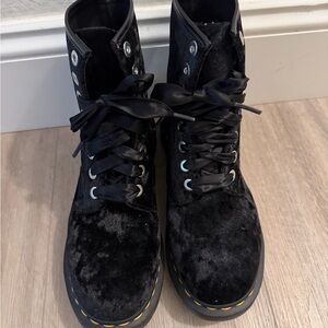 Black Velvet Lace-Up Boots